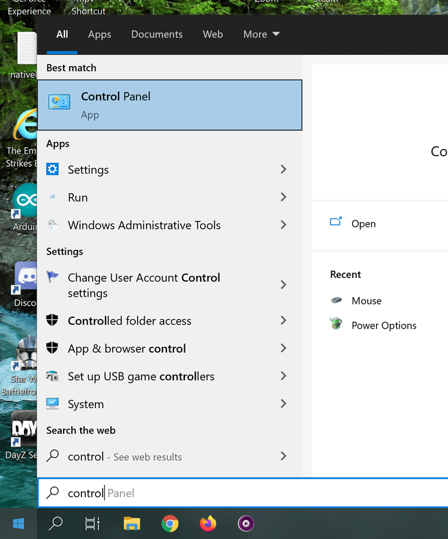 windows control panel